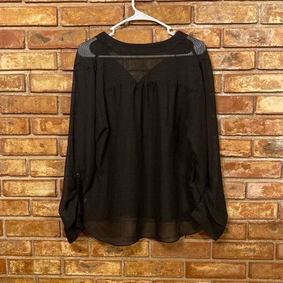A New Approach XL sheer blouse half button roll up sleeves tie black (NWOT) - Picture 2 of 3